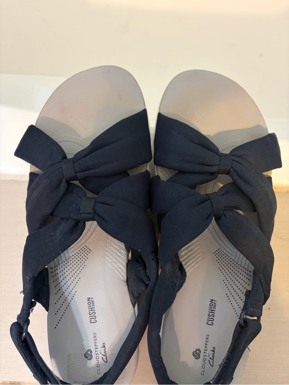 Clarks Navy Bow Strap Slingback Sandals